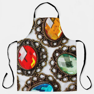 Tablier Broches vintages multicolores sur fond blanc