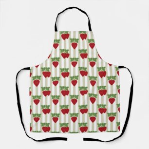 Tablier Broderie fraise sur fond rayé rétro 