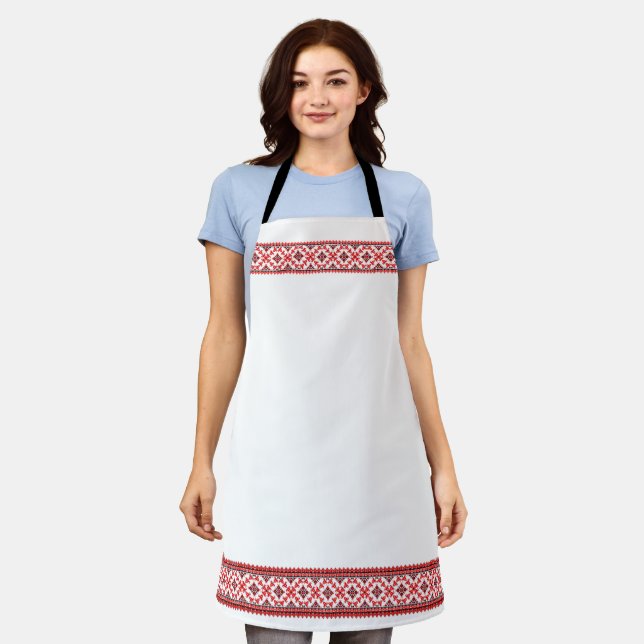 Tablier Broderie ukrainienne Rouge Vyshyvanka Apron (Porté)