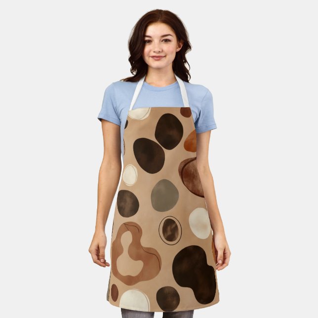 Tablier Brown Modern Art Flow Shapes All-Over Print Apron (Porté)