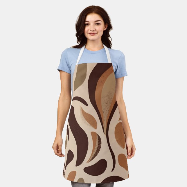 Tablier Brown Modern Art Flow Shapes All-Over Print Apron (Porté)