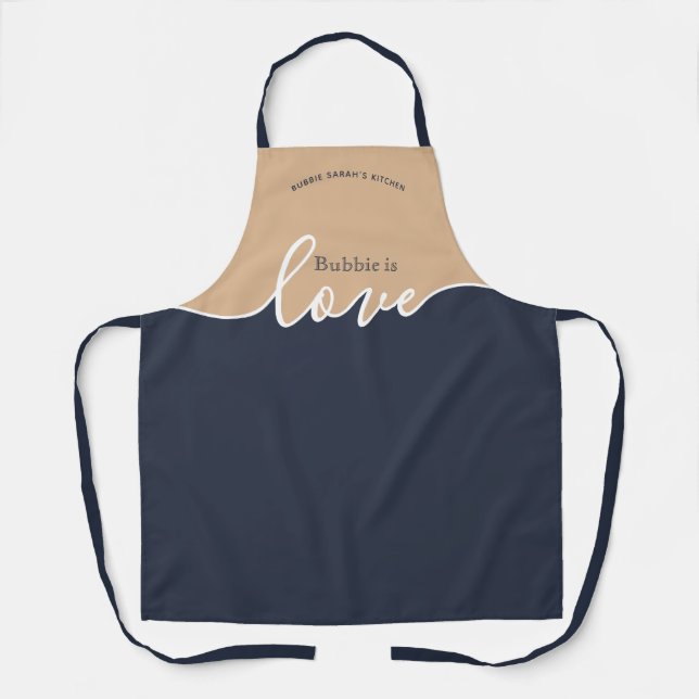 Tablier BUBBIE est Love NAVY & TAN Script Apron (Recto)