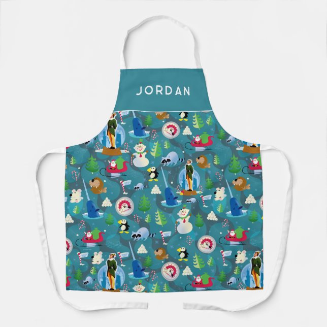 Tablier Buddy l'elfe et personnages Motif Turquoise (Recto)