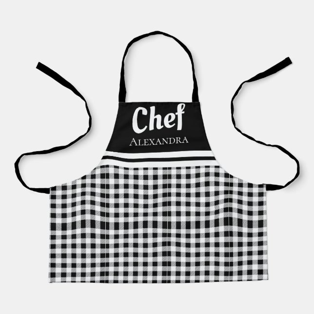 Tablier Buffalo, Chef Élégant Noir, Plaid Black White Apro (Recto)