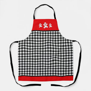 Tablier Buffalo Plaid Red Trim Gingerbread Hommes Noël