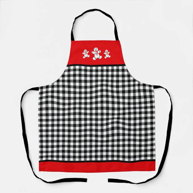 Tablier Buffalo Plaid Red Trim Gingerbread Hommes Noël (Recto)