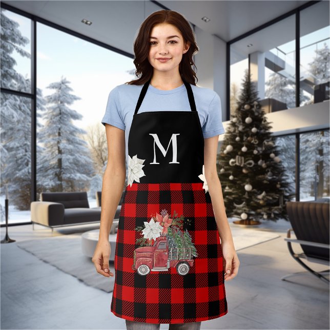 Tablier Buffalo Red Black Plaid Vacances Monogramme Camion (Créateur téléchargé)