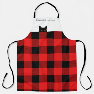 Tablier Buffle de chat Sneaky Check Red Plaid Apron