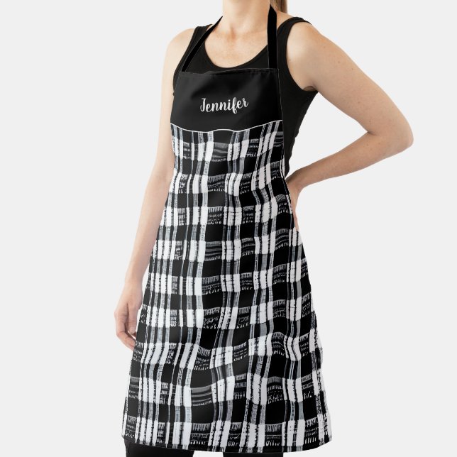 Tablier Buffle noir et blanc rustique plaid personnel (Insitu)