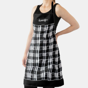 Tablier Buffle noir et blanc rustique plaid personnel