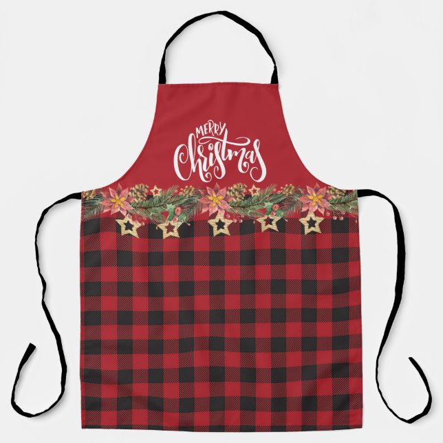 Tablier Buffle Rouge Et Noir Plaid - Floral De Noël (Recto)