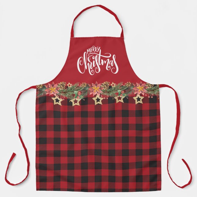 Tablier Buffle Rouge Et Noir Plaid - Floral De Noël (Recto)