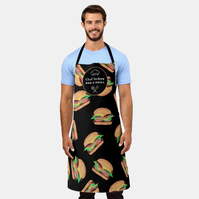 Tablier Burger cool amusant motif BBQ grill Chef (Porté)