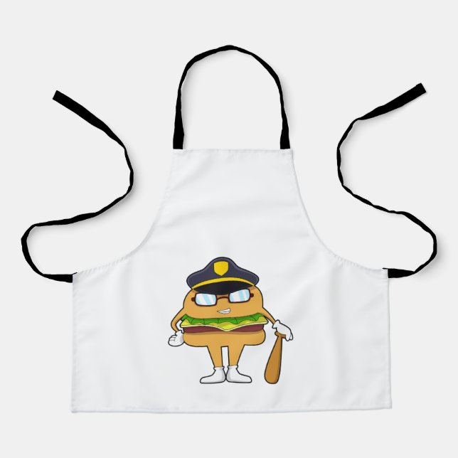 Tablier Burger en tant que policier avec casquette de poli (Recto)