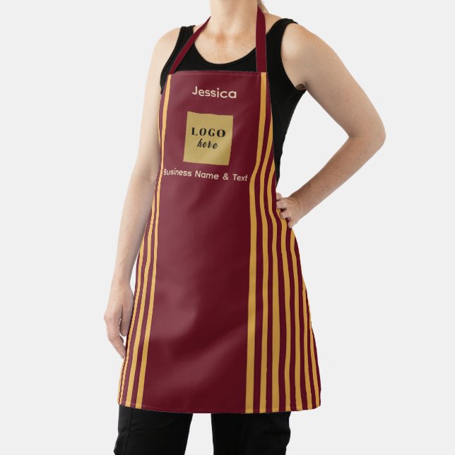 Tablier Burgundy & Gold Stripe personnalisée (Insitu)
