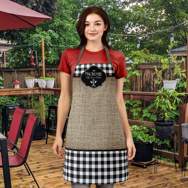 Tablier Burlap Black Buffalo Check personnalisé (Créateur téléchargé)