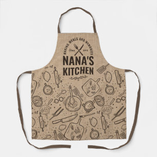 Tablier Burlap Nana Cuisine Grand-Mère Anniversaire Gâte