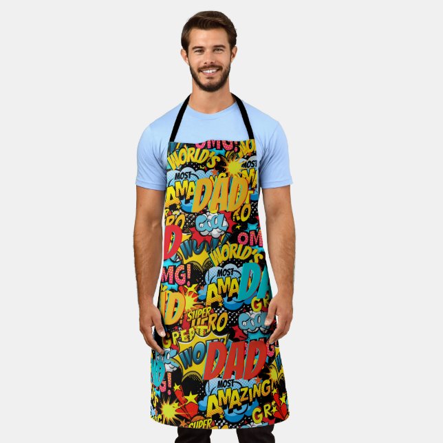 Tablier Cadeau DAD de marque personnalisée - Comic Superhe (Porté)