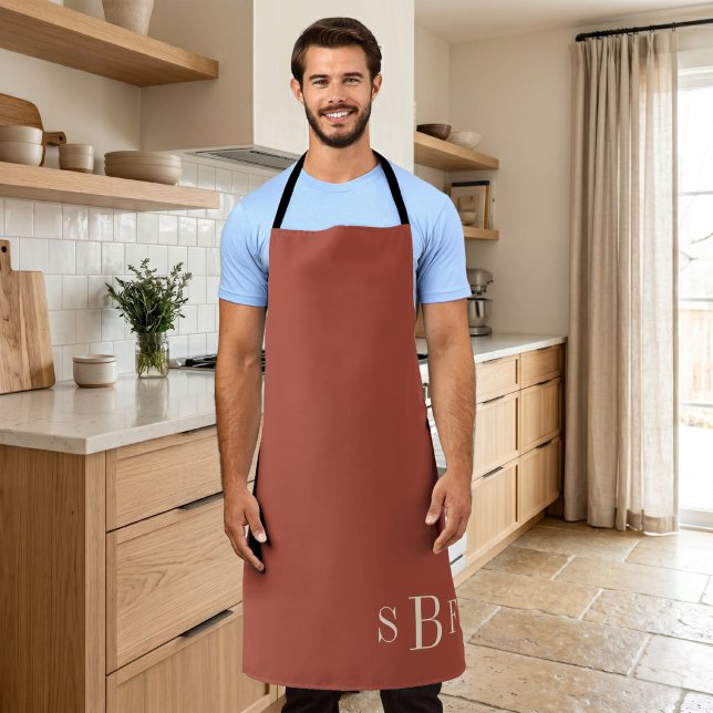 Tablier Cadeau de cuisine milieu de siècle bohème en terre (Monogram Terracotta Boho Mid Century Kitchen Gift Apron)