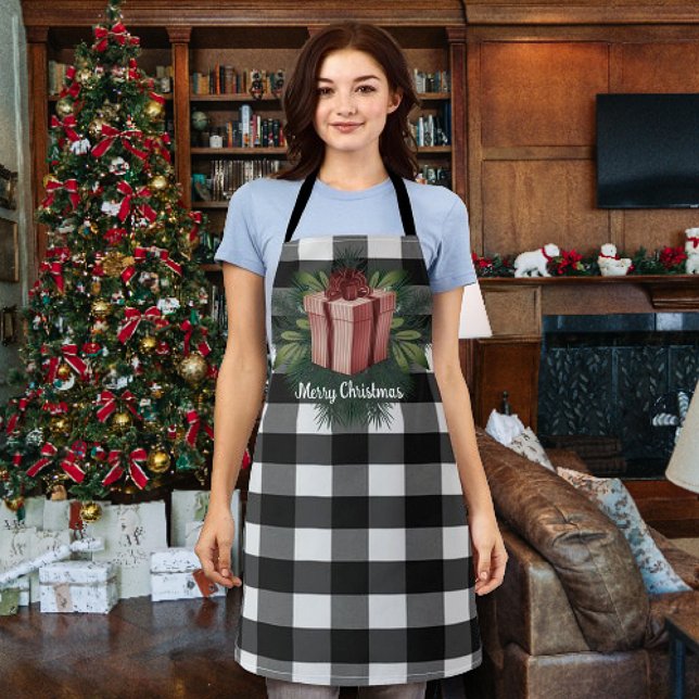 Tablier Cadeau de Noël Plaid Buffalo | Rouge (Red Buffalo Plaid Christmas Gift Apron)