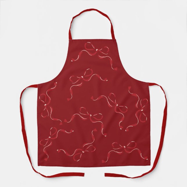 Tablier Cadeau de Valentines Modernes Retro Red Bows (Recto)
