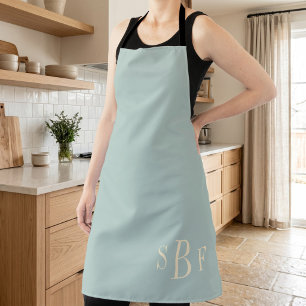 Tablier Cadeau d'hôtesse en vert sauge monogrammé