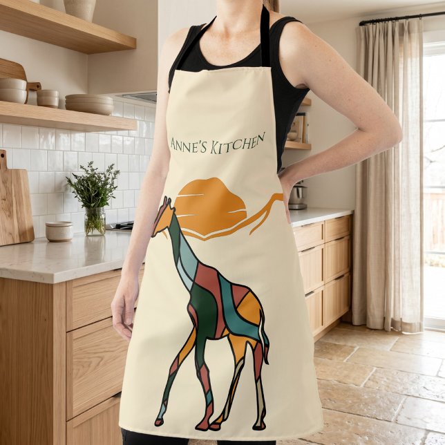 Tablier Cadeau Personnalisé pour Maman Cuisine Nom Girafe  (Personalized Kitchen Name Giraffe Boho Mom Gift Apron)