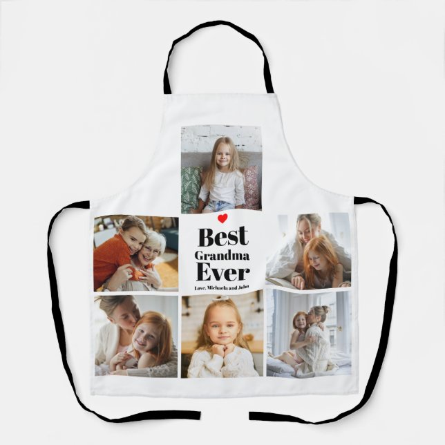 Tablier Cadeau pour Grand-mère Coeur 6 Photo Collage (Recto)