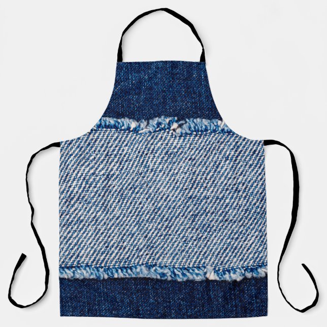 Tablier Cadre en tissu jean bleu Denim. Dénim bleu fleur (Recto)