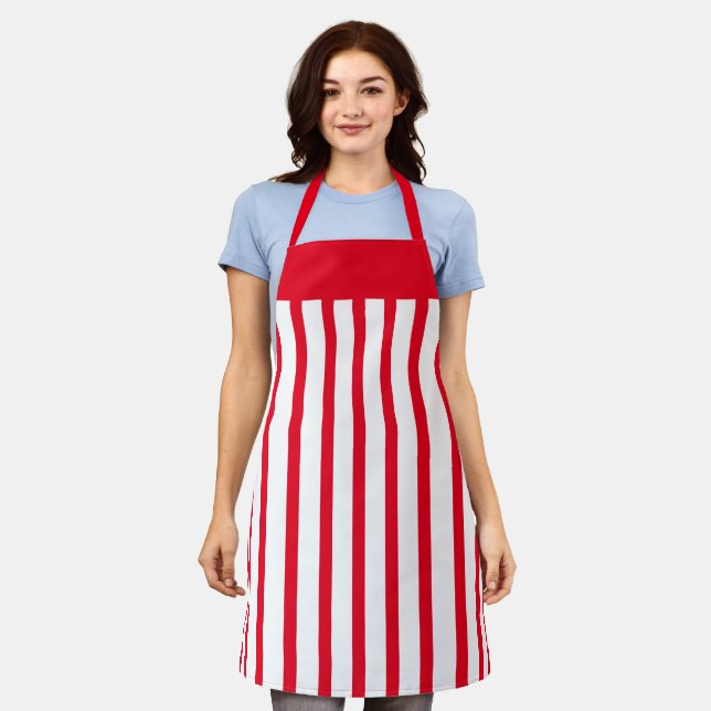 Tablier Café Apron Bande rouge et blanche (Porté)