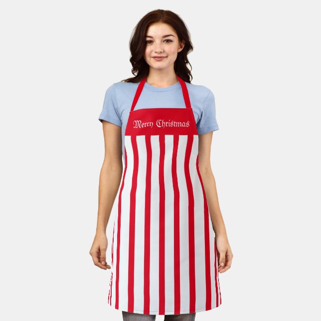 Tablier Café Apron Grève rouge et blanche Joyeux Noël (Porté)