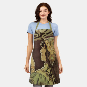 Tablier Café Rajah Art Nouveau vintage, femme avec café