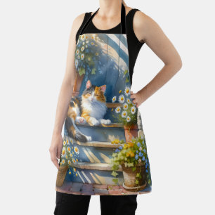 Tablier Calico Chat sur Porc Floral Cottagecore