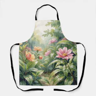 Tablier Camélias de jardin pluvieux aquarelle
