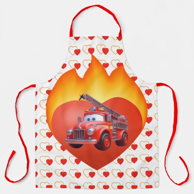 Tablier Camion de pompiers mignon pour la Saint-Valentin (Recto)