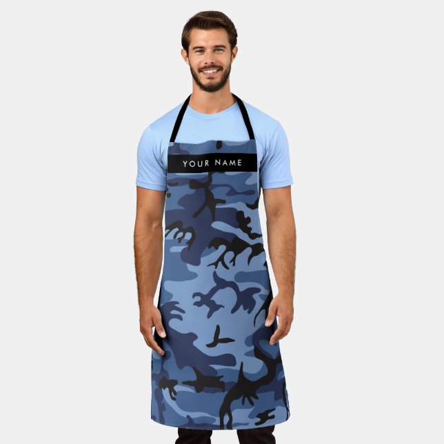 Tablier Camouflage bleu marine Votre nom Personnalisez (Porté)