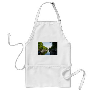 Tablier Canal d'Amsterdam avec des péniches et des arbres 