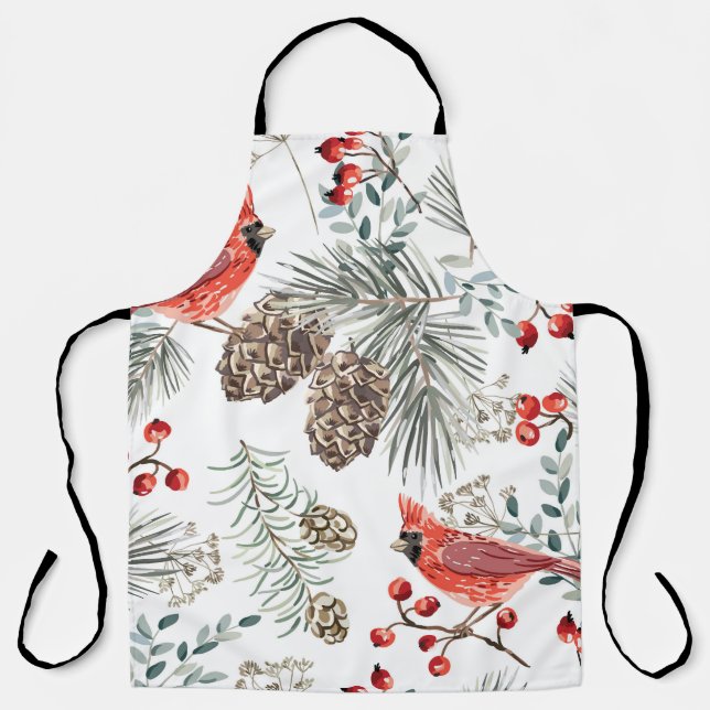 Tablier Cardinal Birds Noël Motif Vintage (Recto)