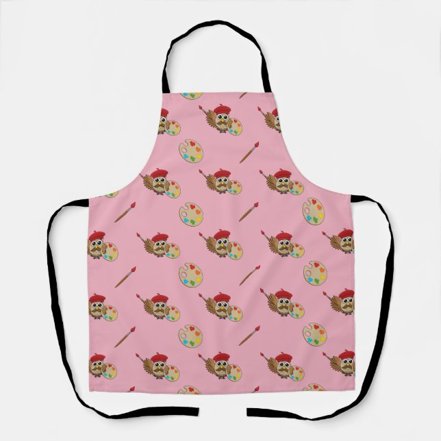 Tablier Caricature de Chouette Peintre Cute (Recto)