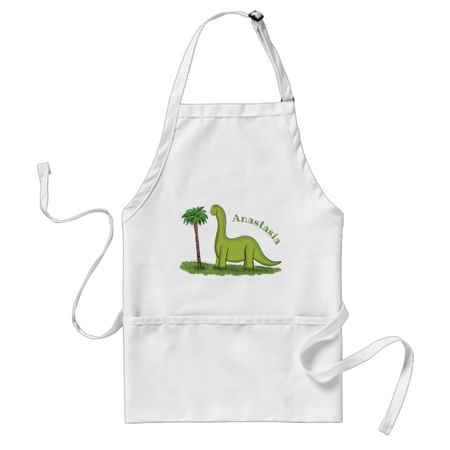 Tablier Caricature de dinosaure de brontosaurus vert migno (Devant)