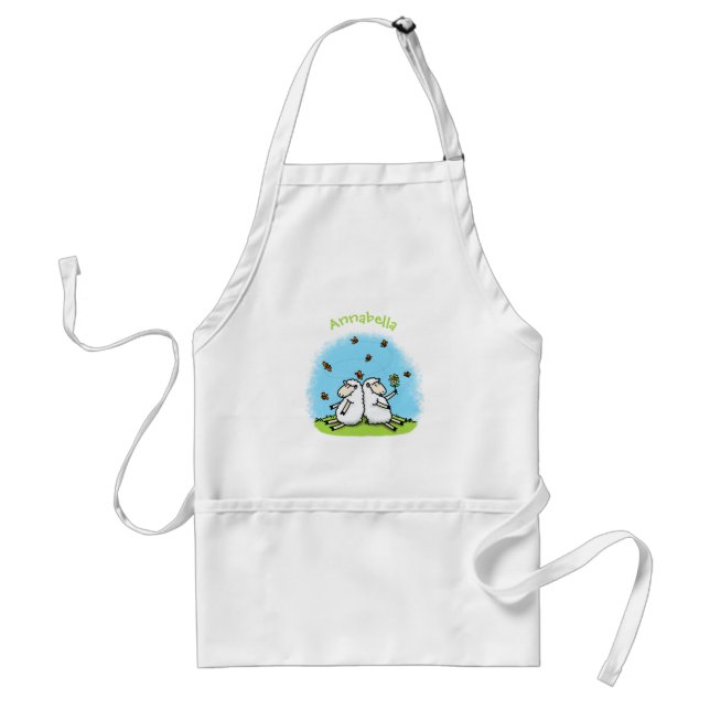 Tablier Caricature de moutons mignons amis et papillons (Devant)