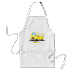 Tablier Caricature du bus scolaire jaune joyeux