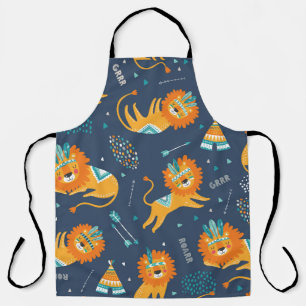 Tablier Caricature Lions Tribal Motif sans couture