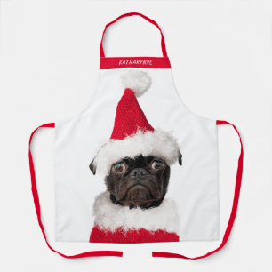 Tablier Carlin noir mignon à Santa Hat Noël