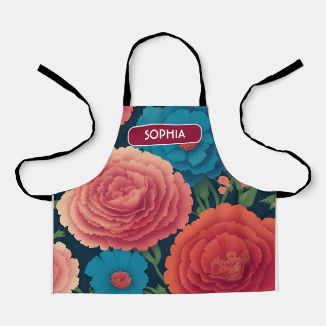 Tablier Carnation Floral coloré Motif personnalisé (Recto)