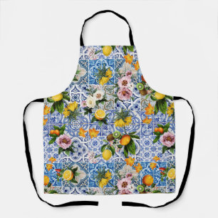 Tablier Carrelage de style sicilien avec fleurs citron mot