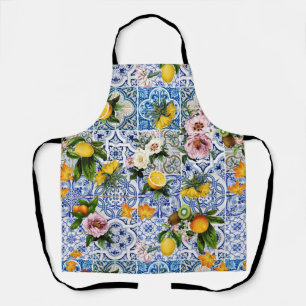 Tablier Carrelage de style sicilien avec fleurs et citron 