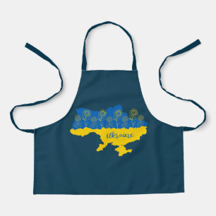 Tablier Carte de l'Ukraine avec tournesol et drapeau ukrai