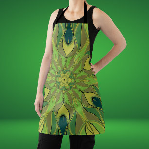 Tablier Carton Mandala Flower vert Jaune et bleu