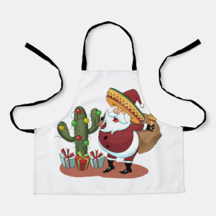 Tablier Cartoon cactus and Santa Claus wearing a sombrero